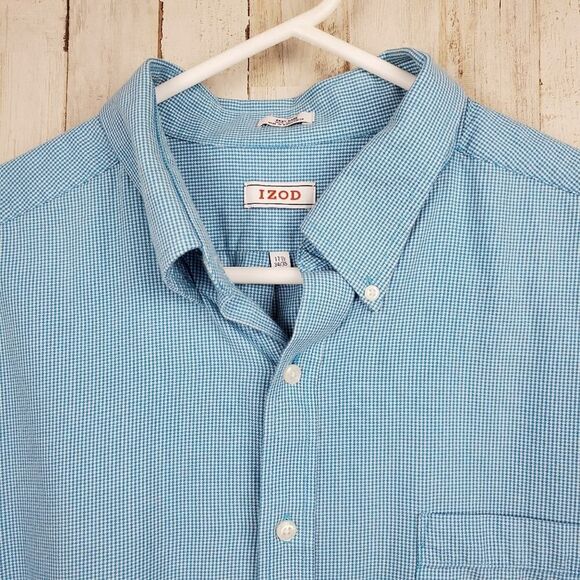 Izod Long Sleeve Button Down Shirt Blue 17 1/2 - Picture 5 of 10